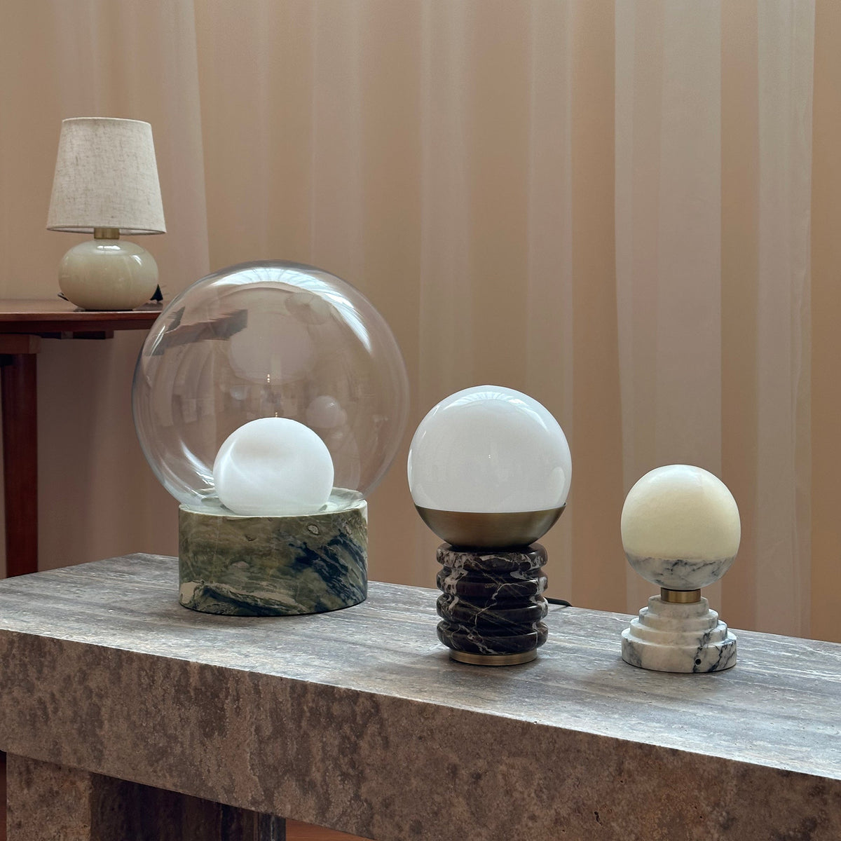 Boule Table Lamp – Hand-Blown Stacked Glass & Natural Marble Table Light