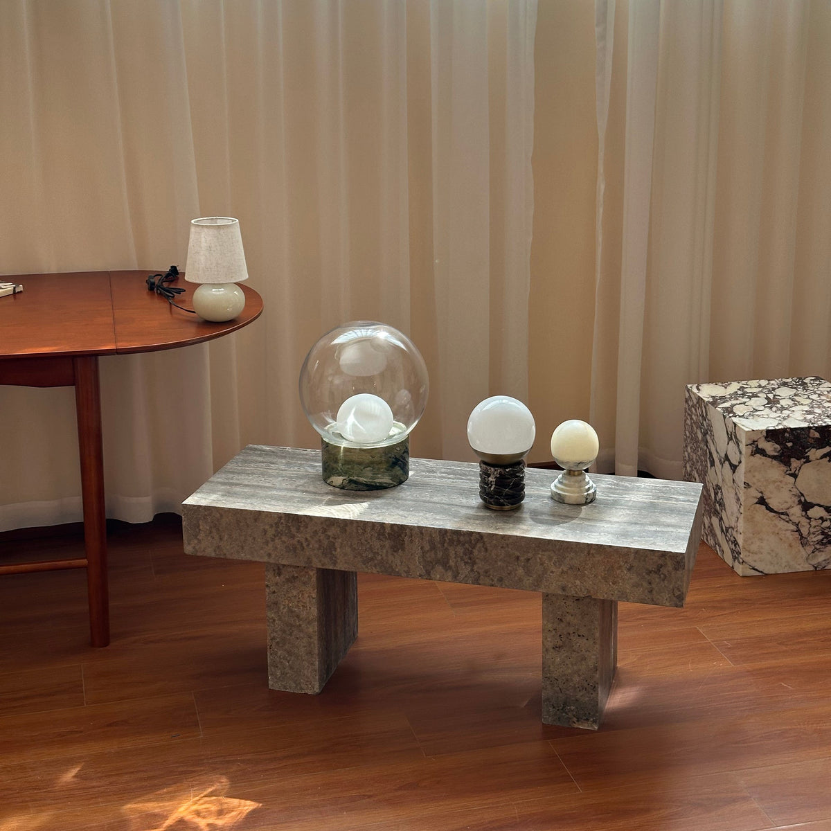 Boule Table Lamp – Hand-Blown Stacked Glass & Natural Marble Table Light