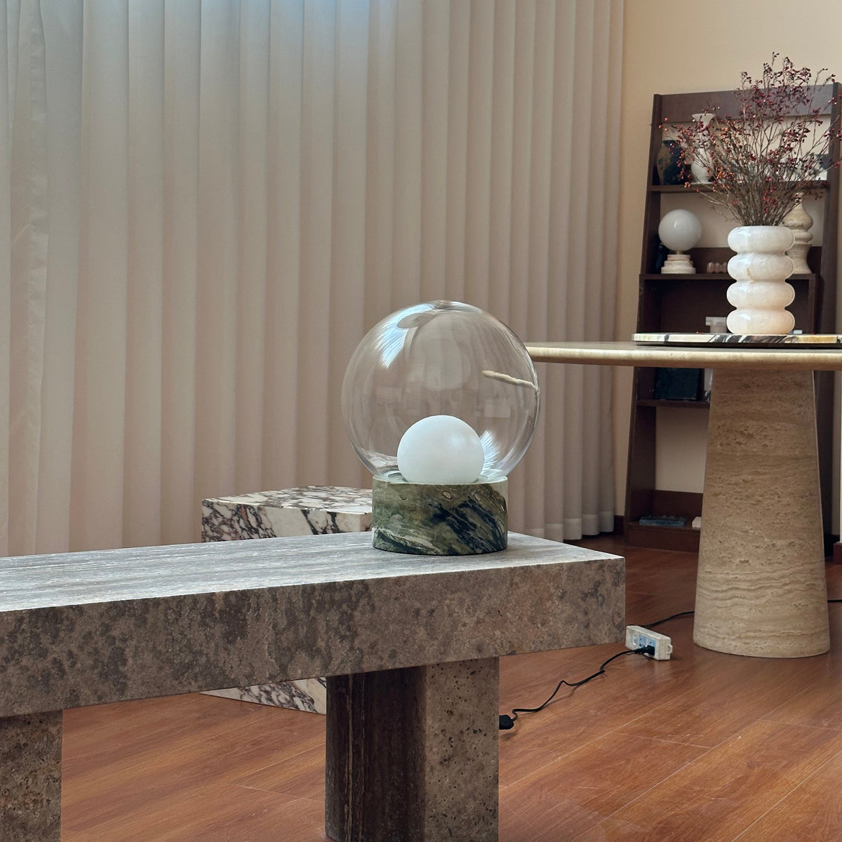 Boule Table Lamp – Hand-Blown Stacked Glass & Natural Marble Table Light