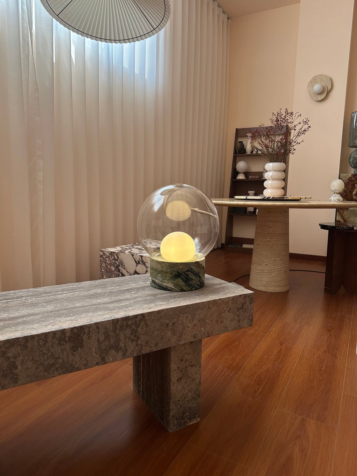 Boule Table Lamp – Hand-Blown Stacked Glass & Natural Marble Table Light