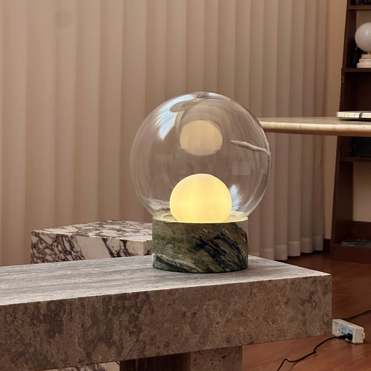Boule Table Lamp – Hand-Blown Stacked Glass & Natural Marble Table Light