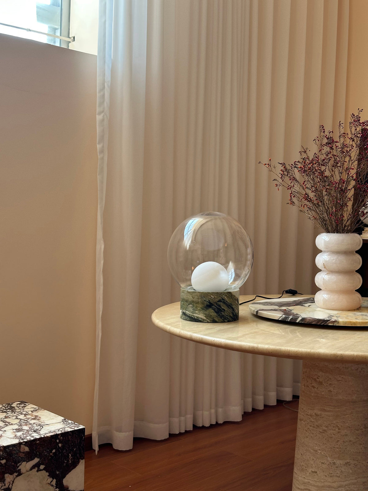 Boule Table Lamp – Hand-Blown Stacked Glass & Natural Marble Table Light