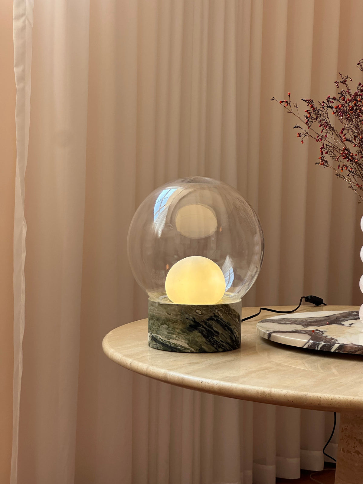 Boule Table Lamp – Hand-Blown Stacked Glass & Natural Marble Table Light