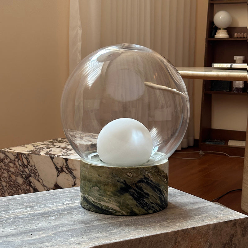 Boule Table Lamp – Hand-Blown Stacked Glass & Natural Marble Table Light
