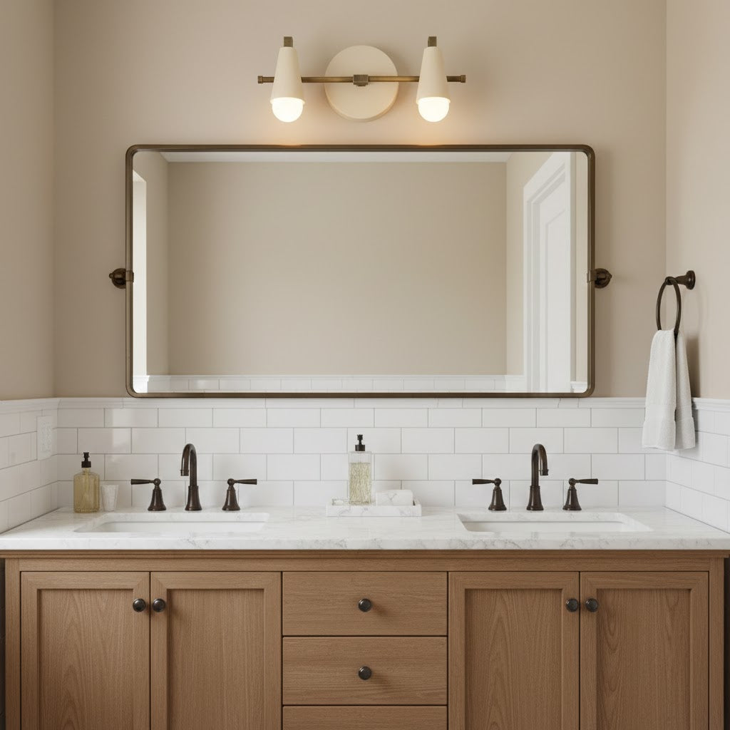 Bradley Vanity Wall Lamp – Double-Light Conical Shade & Antique Brass Wall Sconce