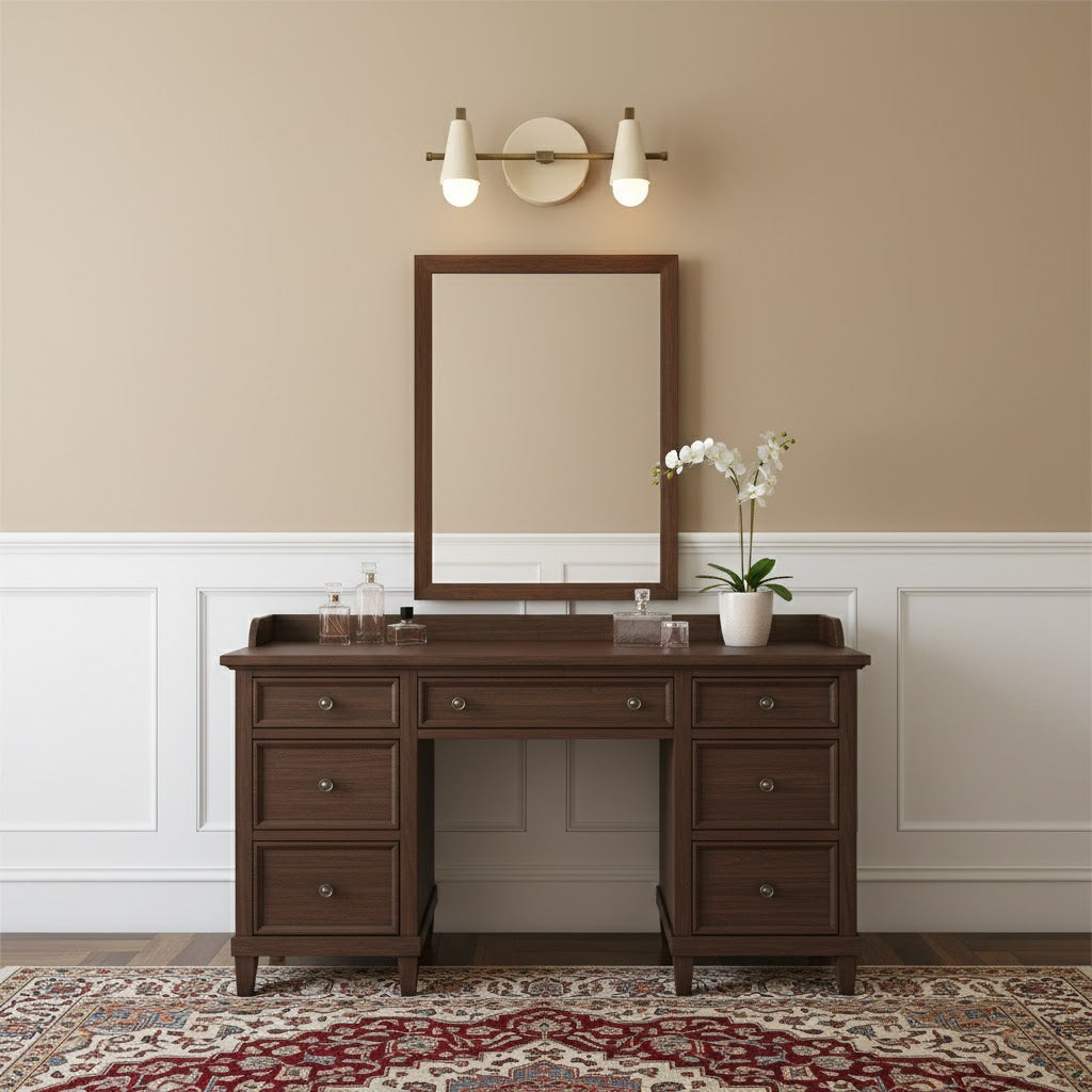 Bradley Vanity Wall Lamp – Double-Light Conical Shade & Antique Brass Wall Sconce