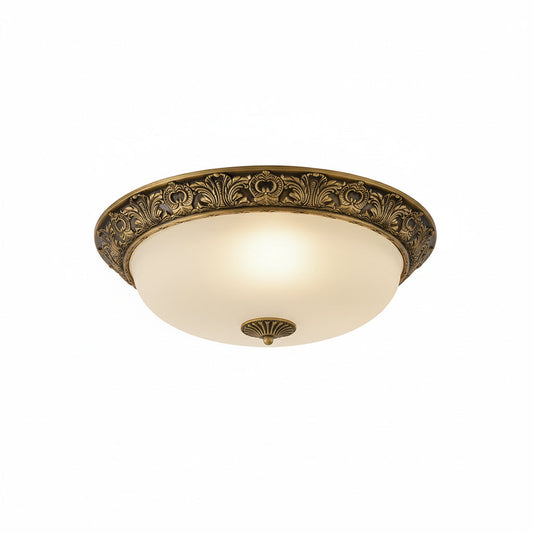 Brahm Flush Ceiling Lamp - Timeless Antique Bronze & Curved Glass Flush Mount