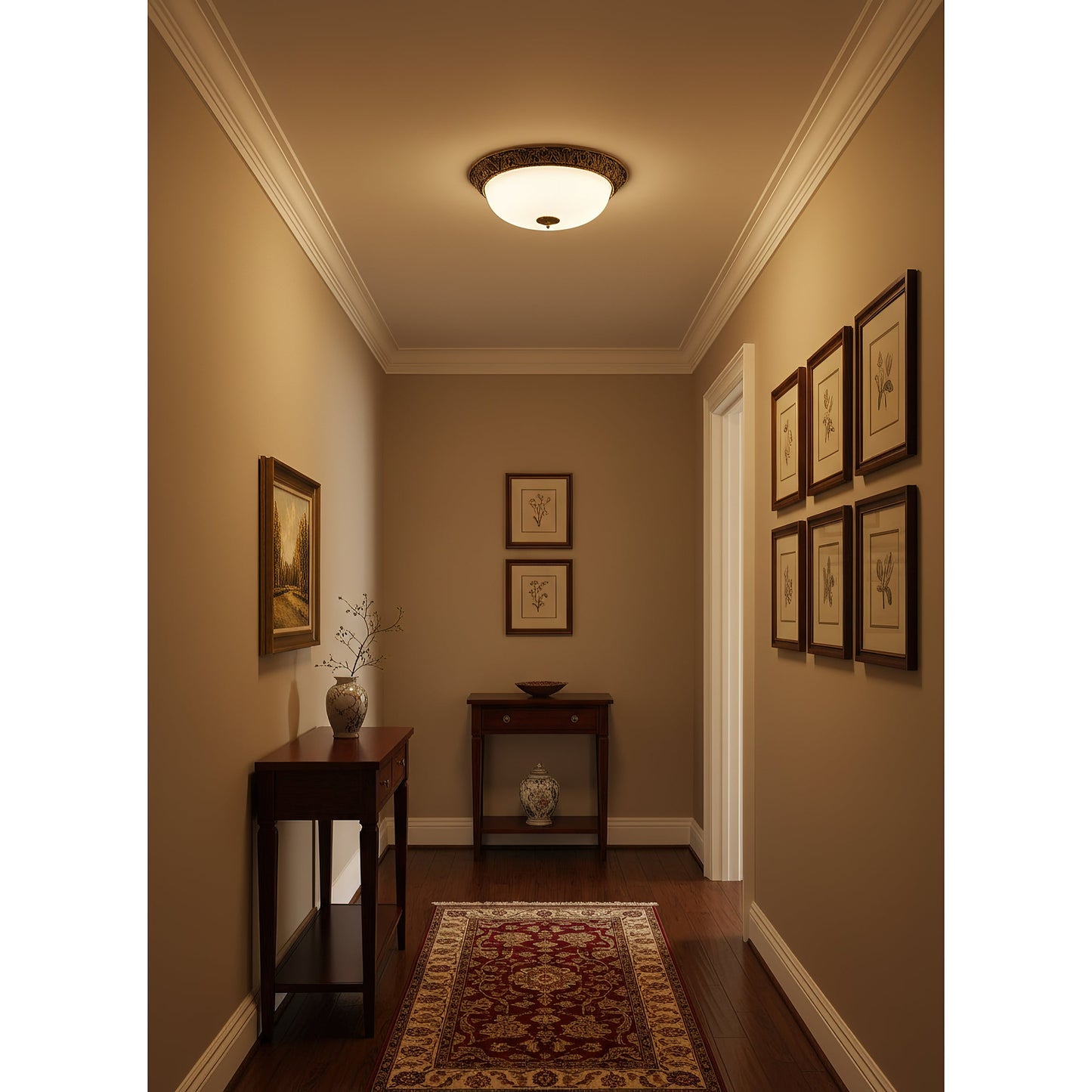 Brahm Flush Ceiling Lamp - Timeless Antique Bronze & Curved Glass Flush Mount