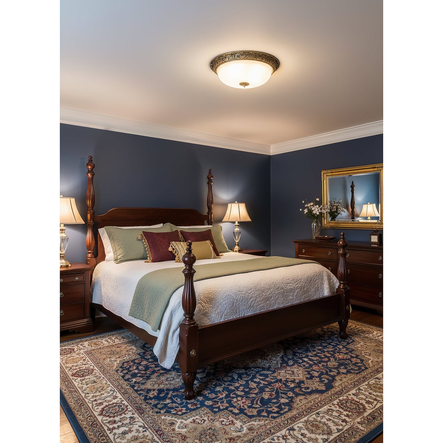 Brahm Flush Ceiling Lamp - Timeless Antique Bronze & Curved Glass Flush Mount