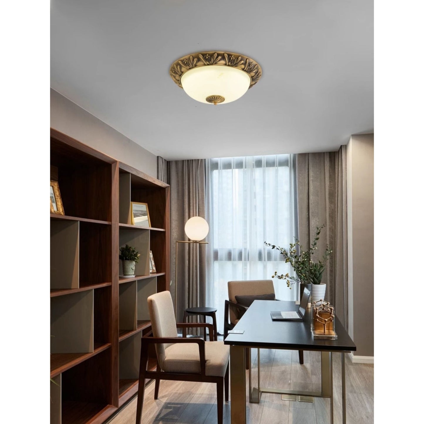 Brahm Flush Ceiling Lamp - Timeless Antique Bronze & Curved Glass Flush Mount