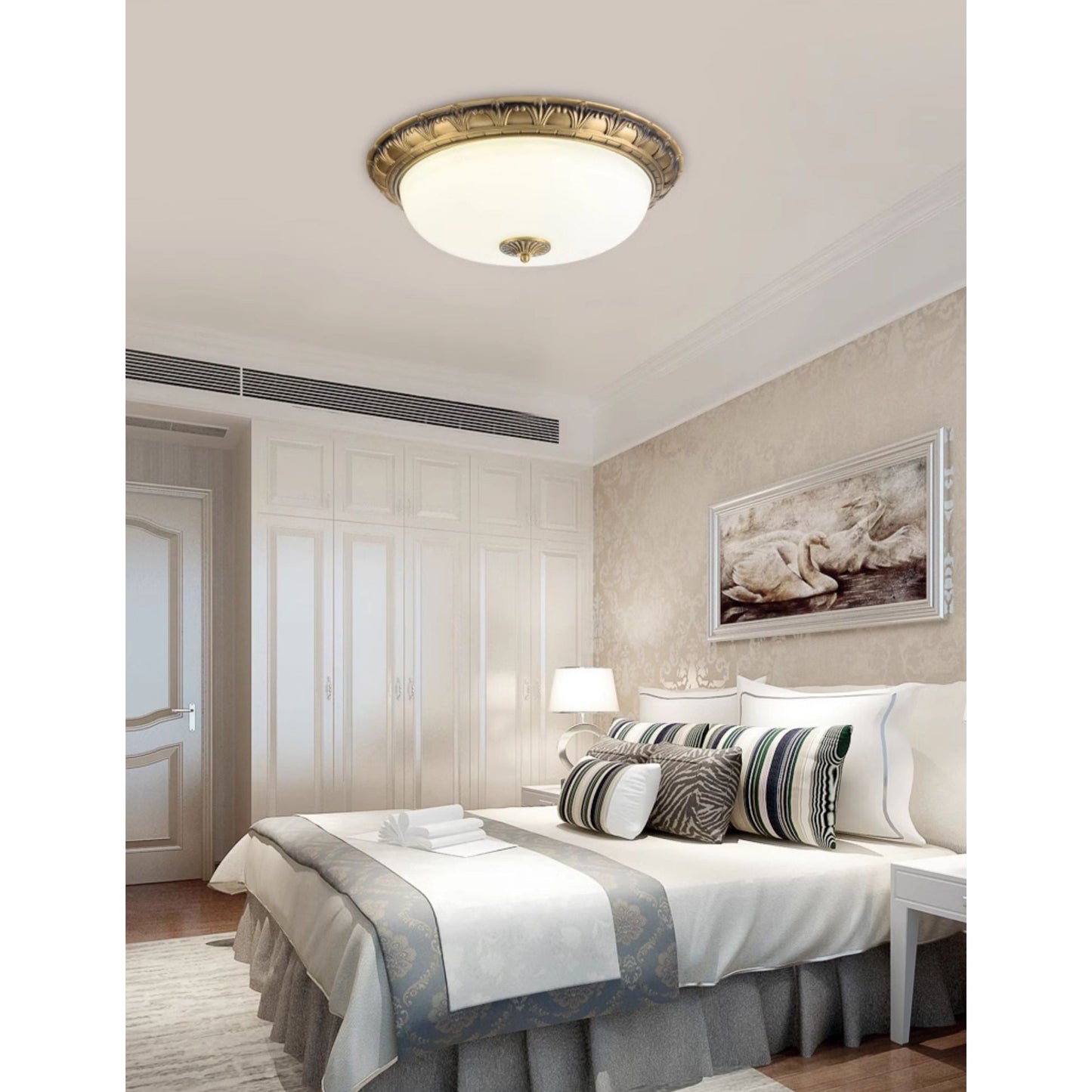 Brahm Flush Ceiling Lamp - Timeless Antique Bronze & Curved Glass Flush Mount