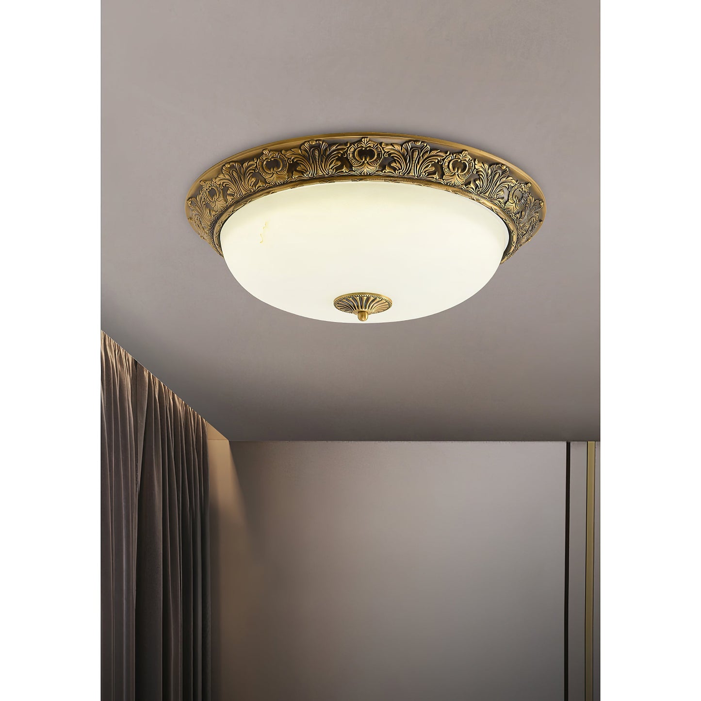 Brahm Flush Ceiling Lamp - Timeless Antique Bronze & Curved Glass Flush Mount