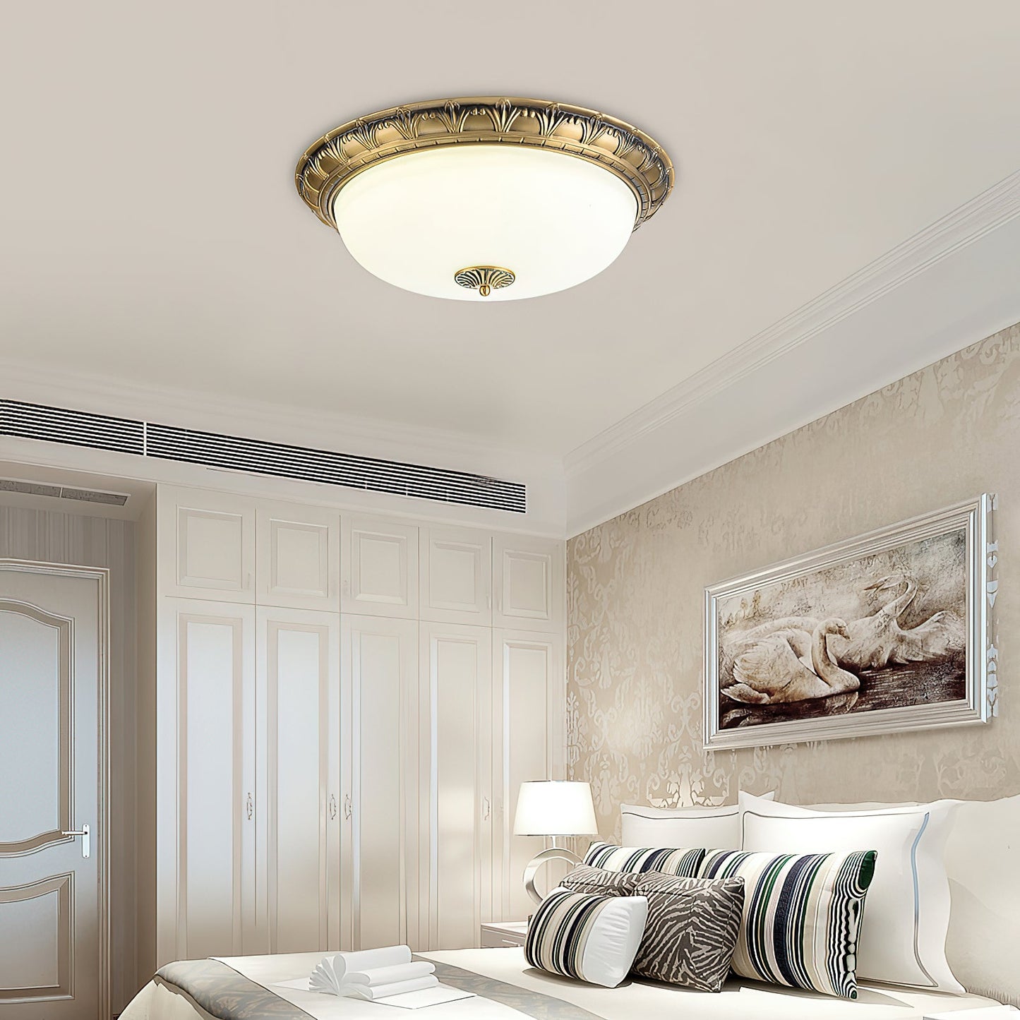 Brahm Flush Ceiling Lamp - Timeless Antique Bronze & Curved Glass Flush Mount