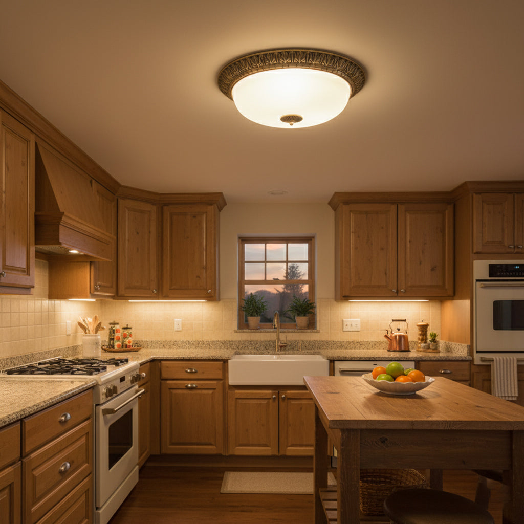 Brahm Flush Ceiling Lamp - Timeless Antique Bronze & Curved Glass Flush Mount