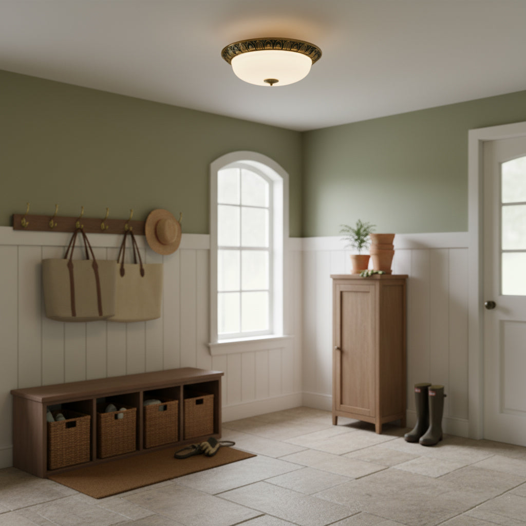 Brahm Flush Ceiling Lamp - Timeless Antique Bronze & Curved Glass Flush Mount