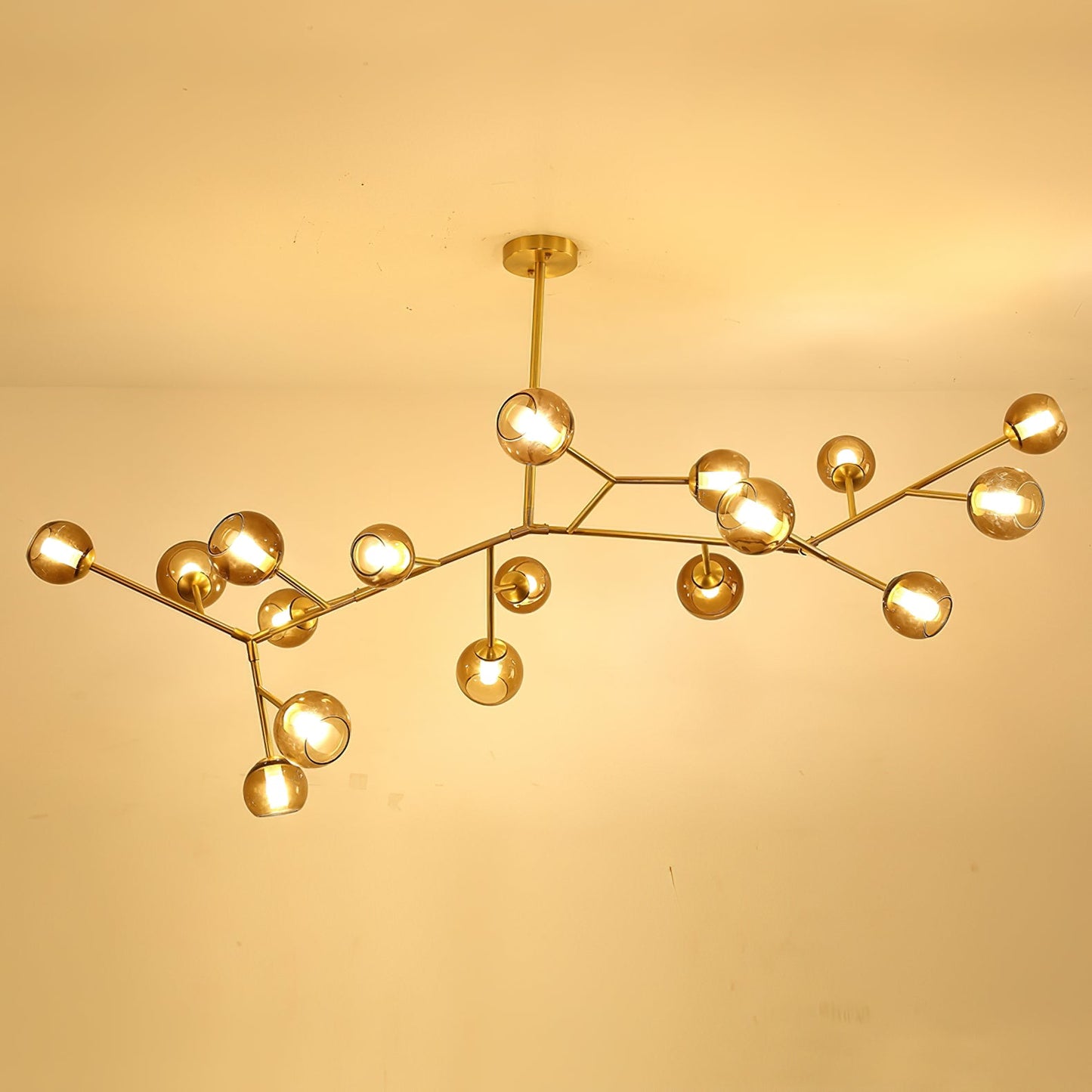 Branch Chandelier - Modern Starburst Brass & Glass Orb Pendant