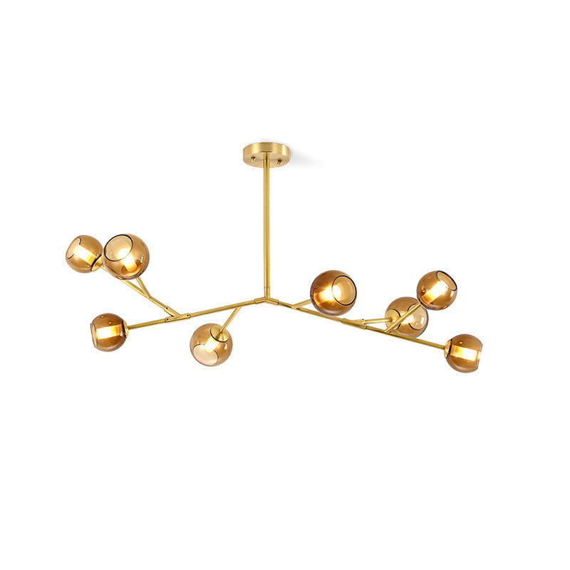 Branch Chandelier - Modern Starburst Brass & Glass Orb Pendant