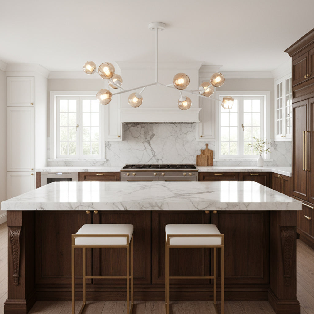 Branch Chandelier - Modern Starburst Brass & Glass Orb Pendant