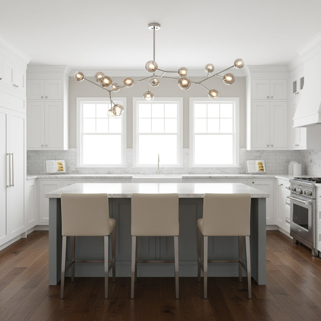 Branch Chandelier - Modern Starburst Brass & Glass Orb Pendant