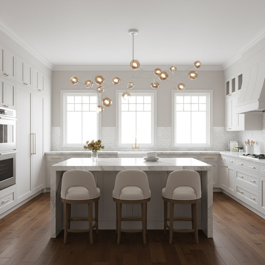 Branch Chandelier - Modern Starburst Brass & Glass Orb Pendant