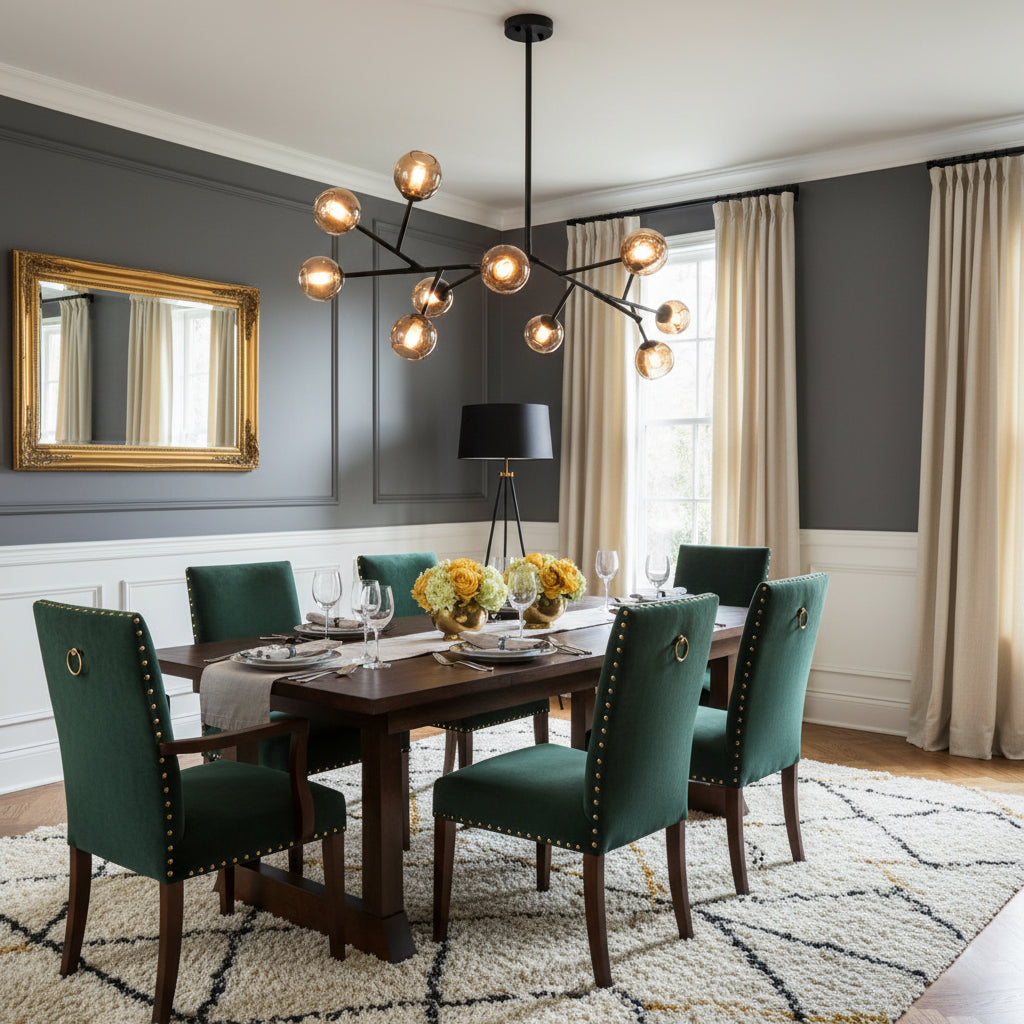 Branch Chandelier - Modern Starburst Brass & Glass Orb Pendant