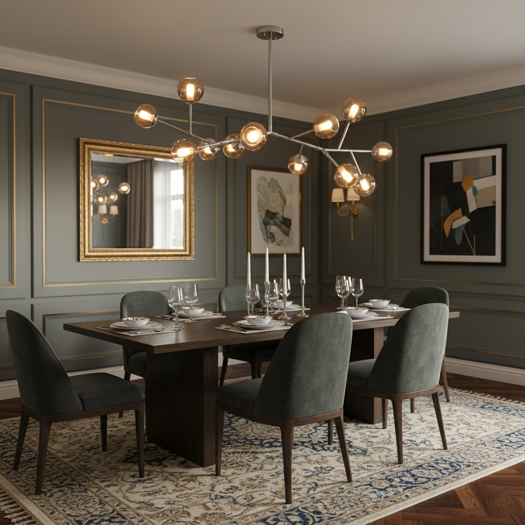Branch Chandelier - Modern Starburst Brass & Glass Orb Pendant
