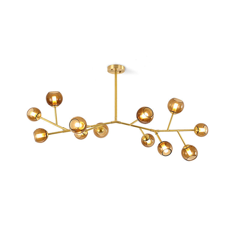 Branch Chandelier - Modern Starburst Brass & Glass Orb Pendant