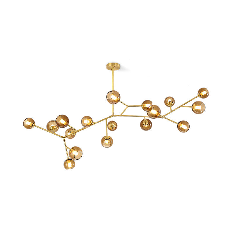 Branch Chandelier - Modern Starburst Brass & Glass Orb Pendant
