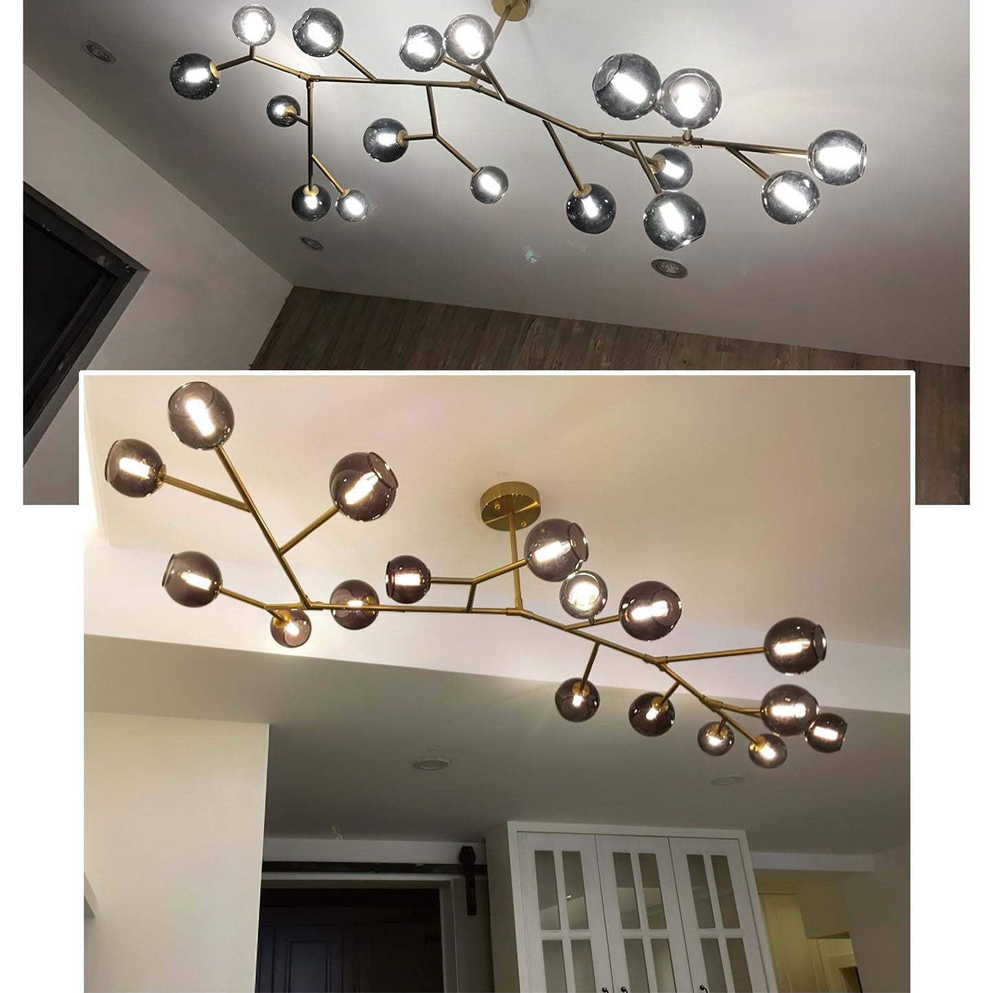 Branch Chandelier - Modern Starburst Brass & Glass Orb Pendant