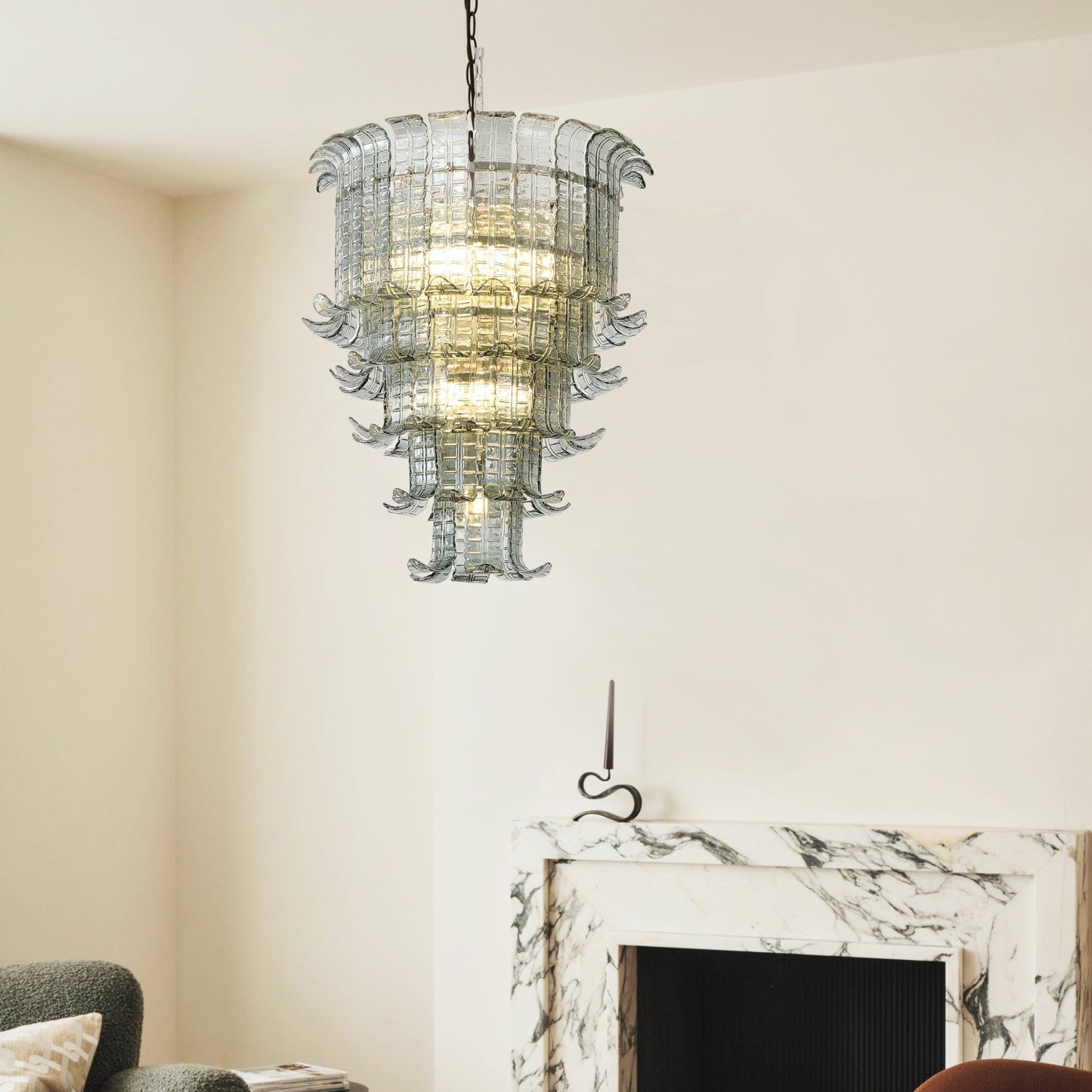 Brasher Murano Chandelier - Cascading Murano Glass & Metal Luxury Chandelier