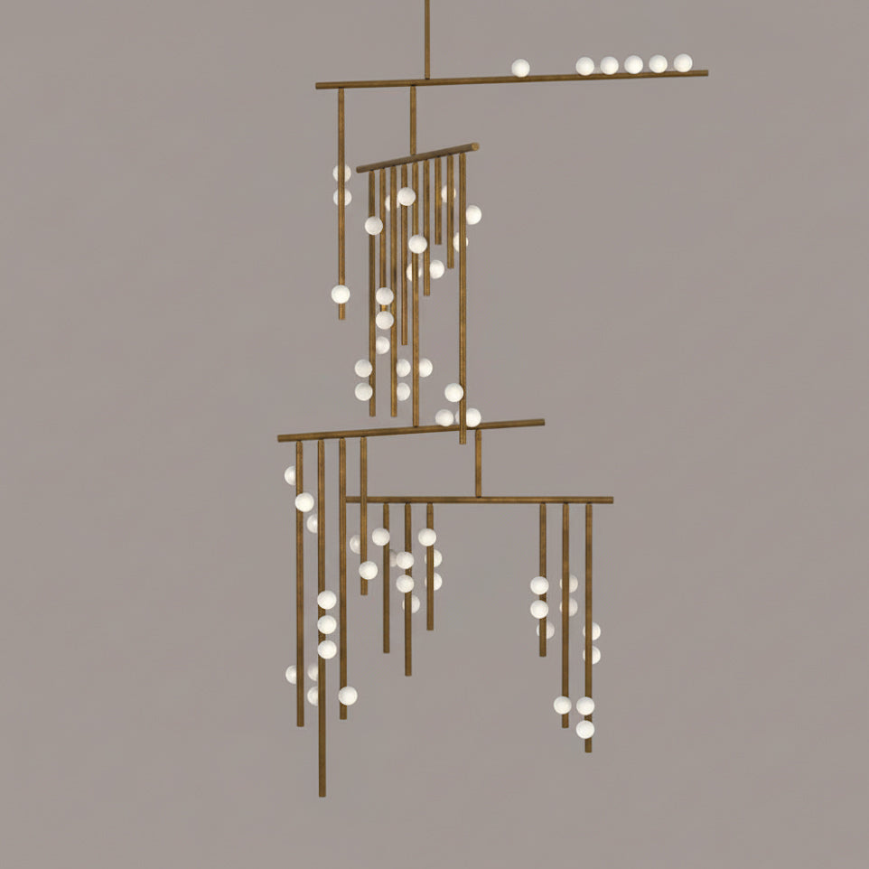 Brass Drop System Chandelier - Modern Organic Blown Glass Orb Chandelier