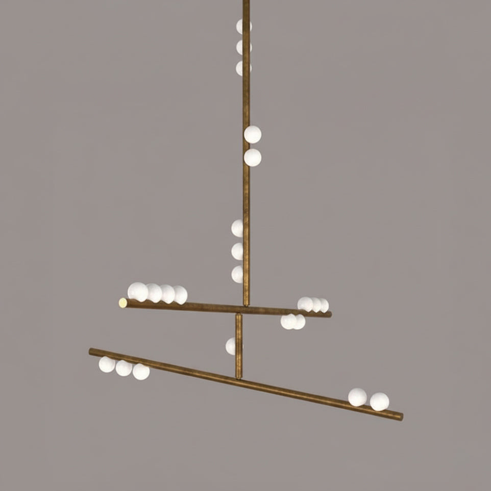 Brass Drop System Chandelier - Modern Organic Blown Glass Orb Chandelier