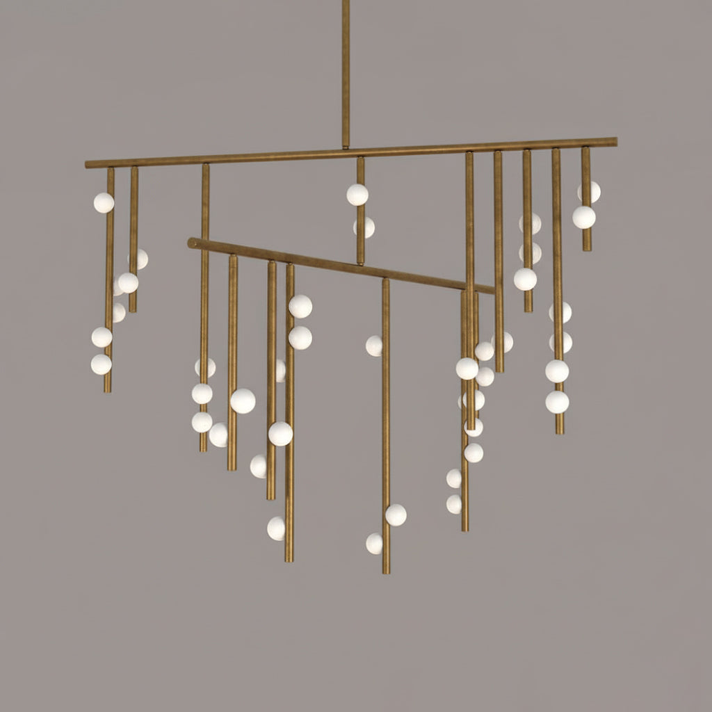 Brass Drop System Chandelier - Modern Organic Blown Glass Orb Chandelier