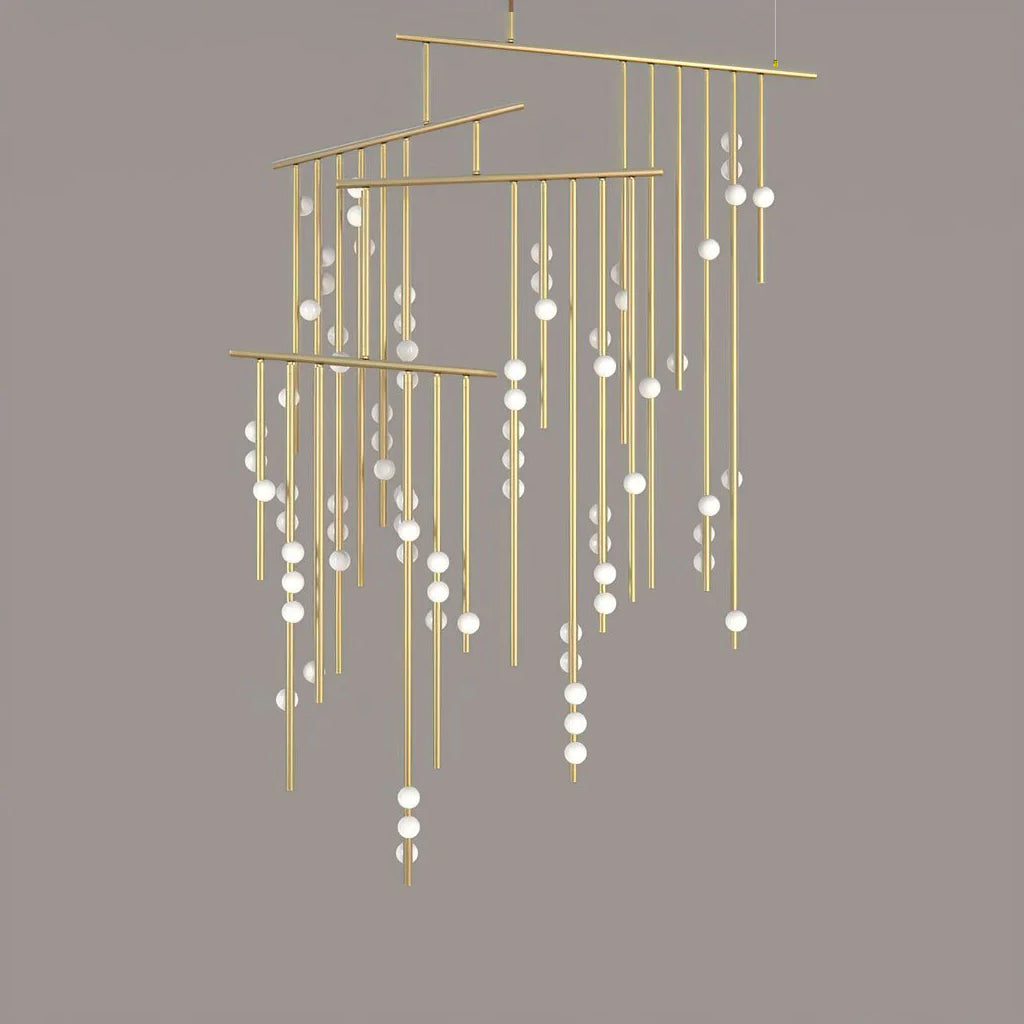 Brass Drop System Chandelier - Modern Organic Blown Glass Orb Chandelier