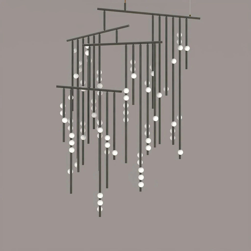 Brass Drop System Chandelier - Modern Organic Blown Glass Orb Chandelier