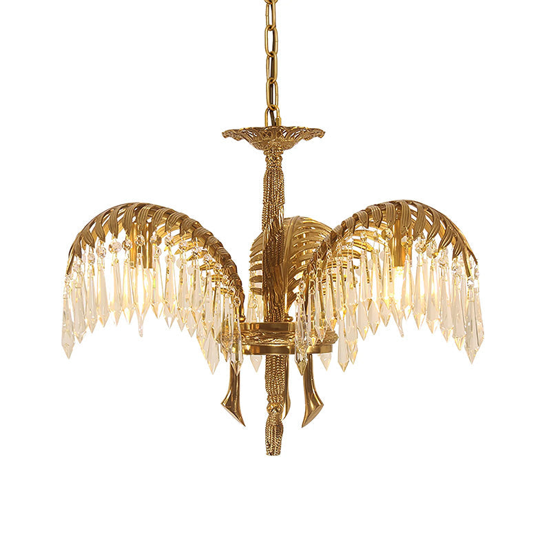 Brass Palm Leaf Crystal Chandelier - Luxury Tropical K9 Crystal Statement Light