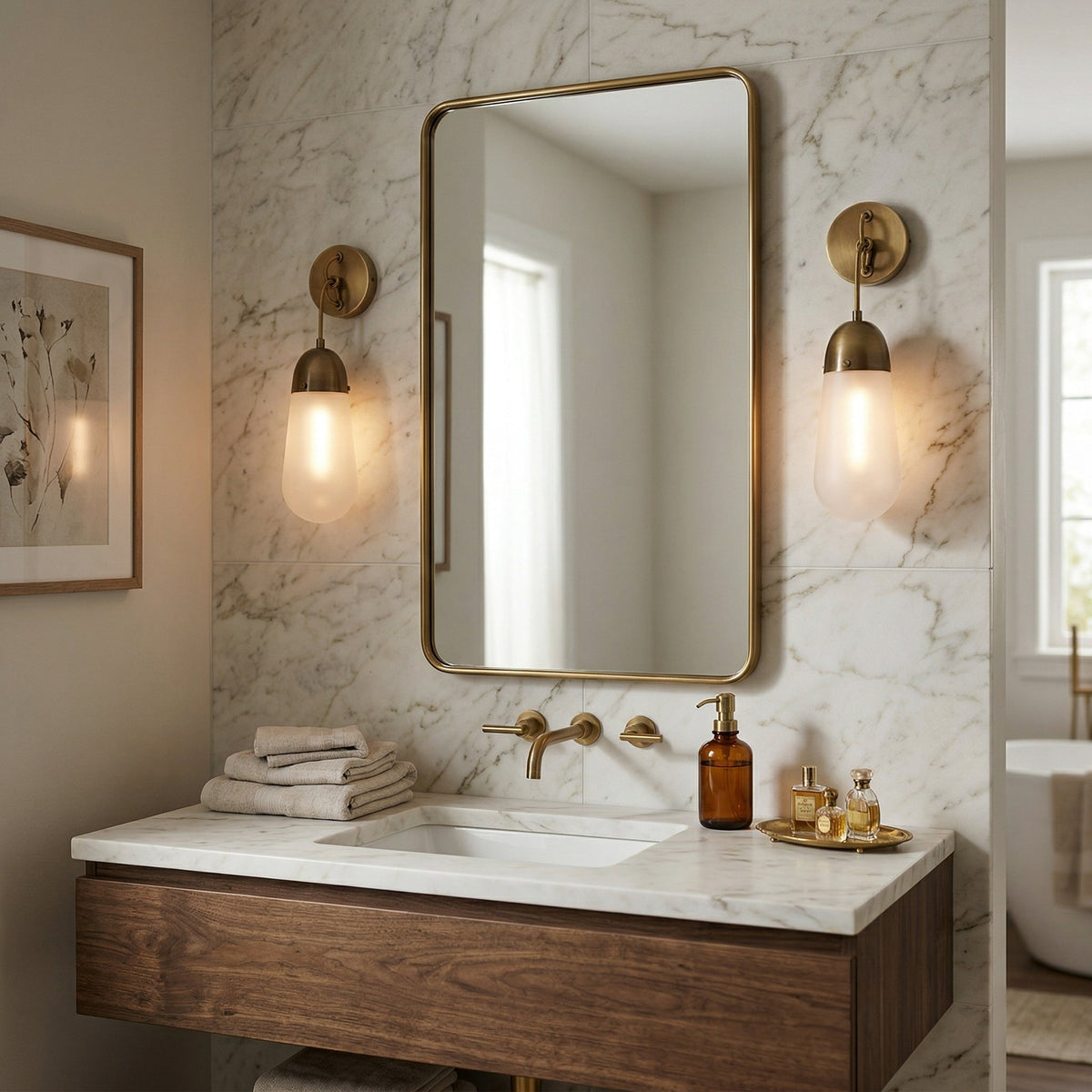 Lariat Wall Lamp - Refined Architectural Brass & Glass Shade Sconce