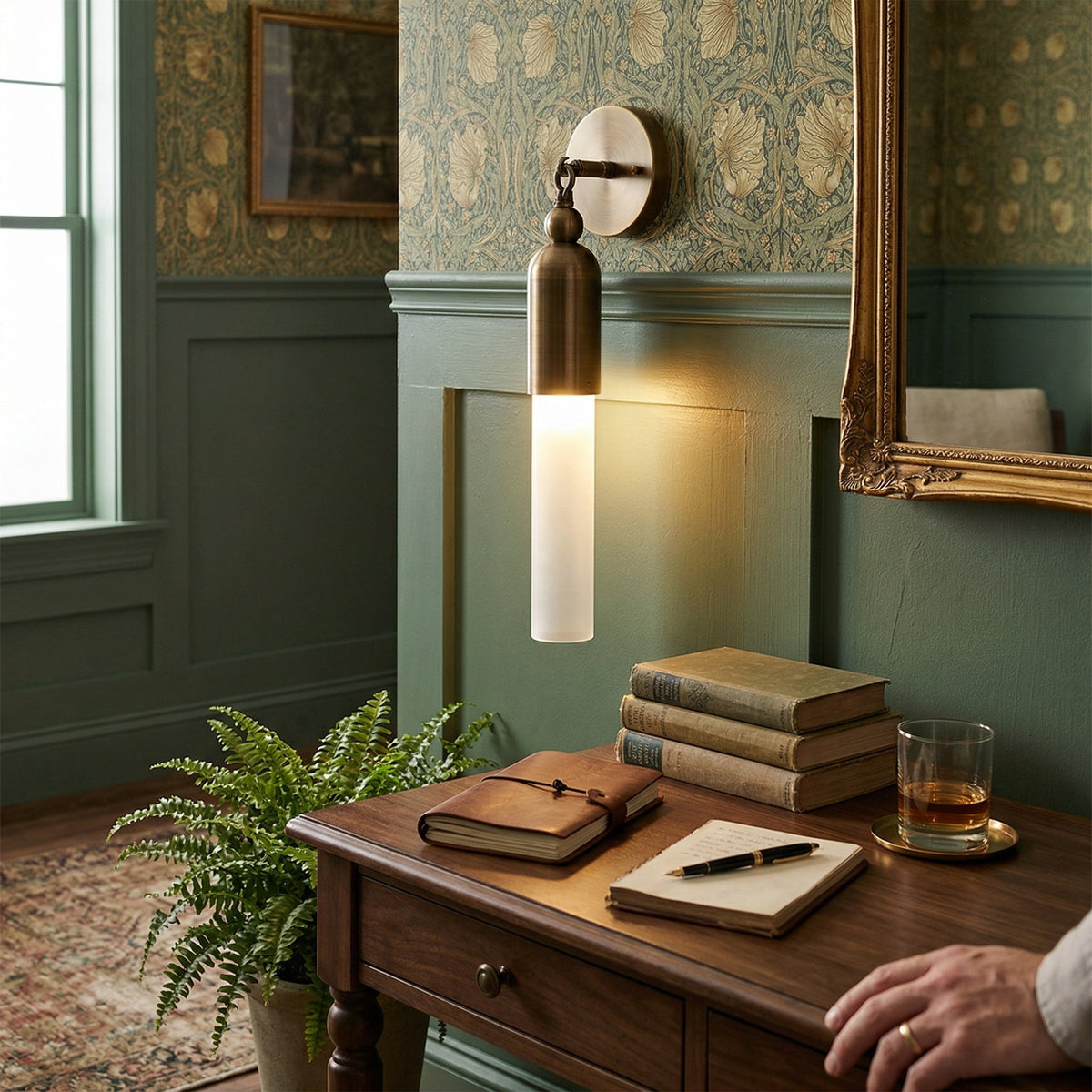 Darby Wall Lamp – Textured Mold-Blown Glass & Brass Dome Sconce