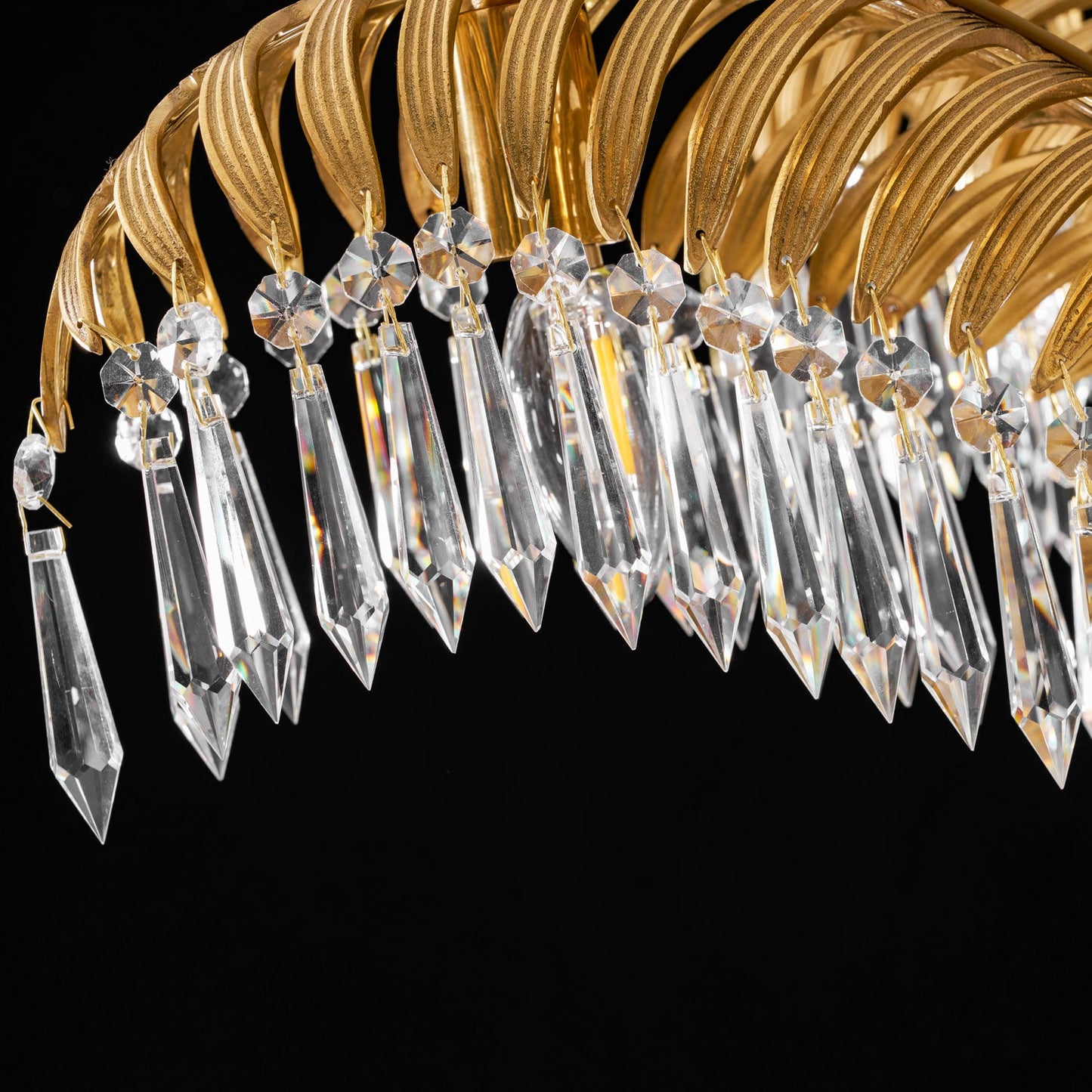 Brass Palm Leaf Crystal Chandelier - Luxury Tropical K9 Crystal Statement Light
