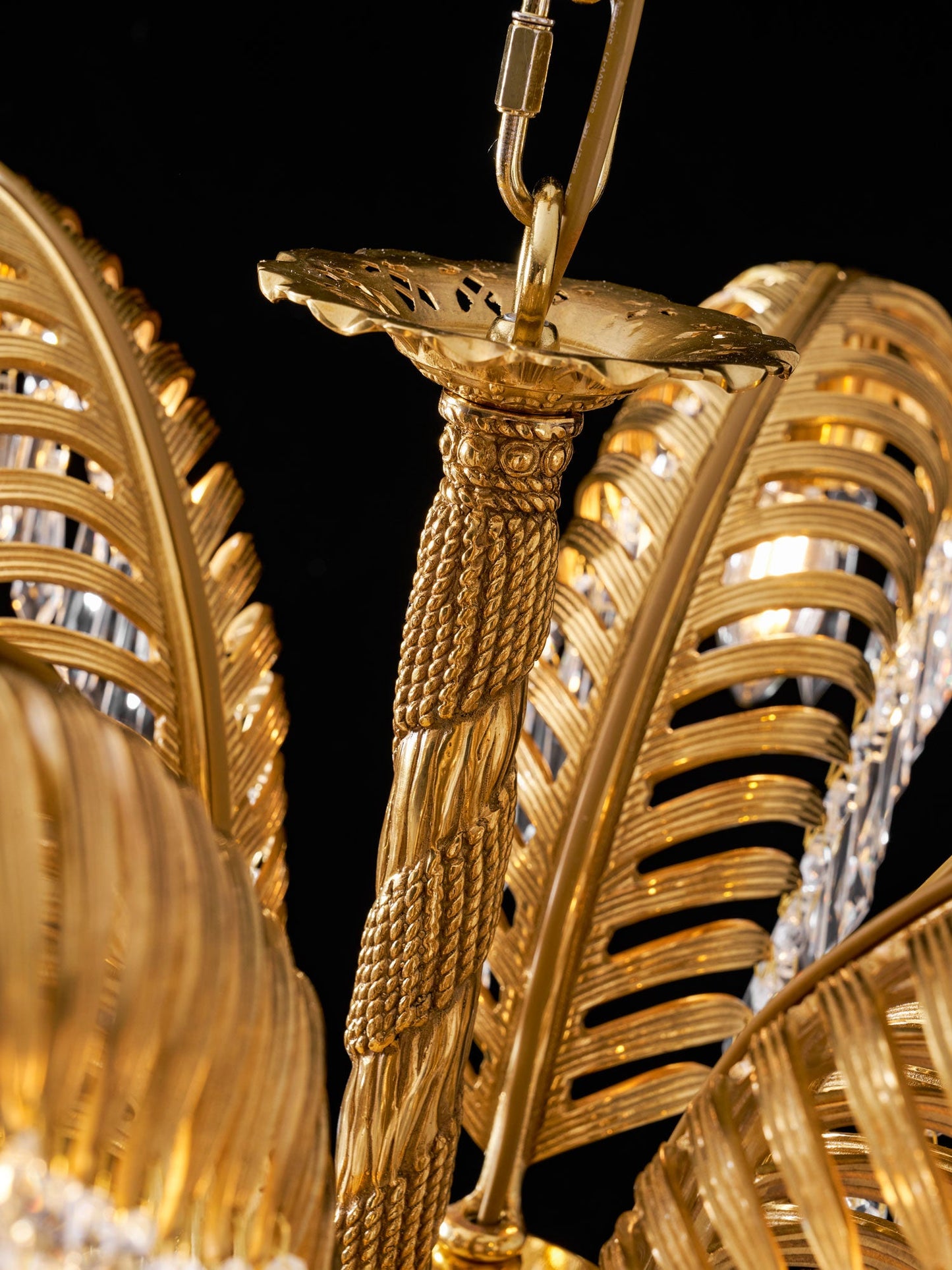 Brass Palm Leaf Crystal Chandelier - Luxury Tropical K9 Crystal Statement Light