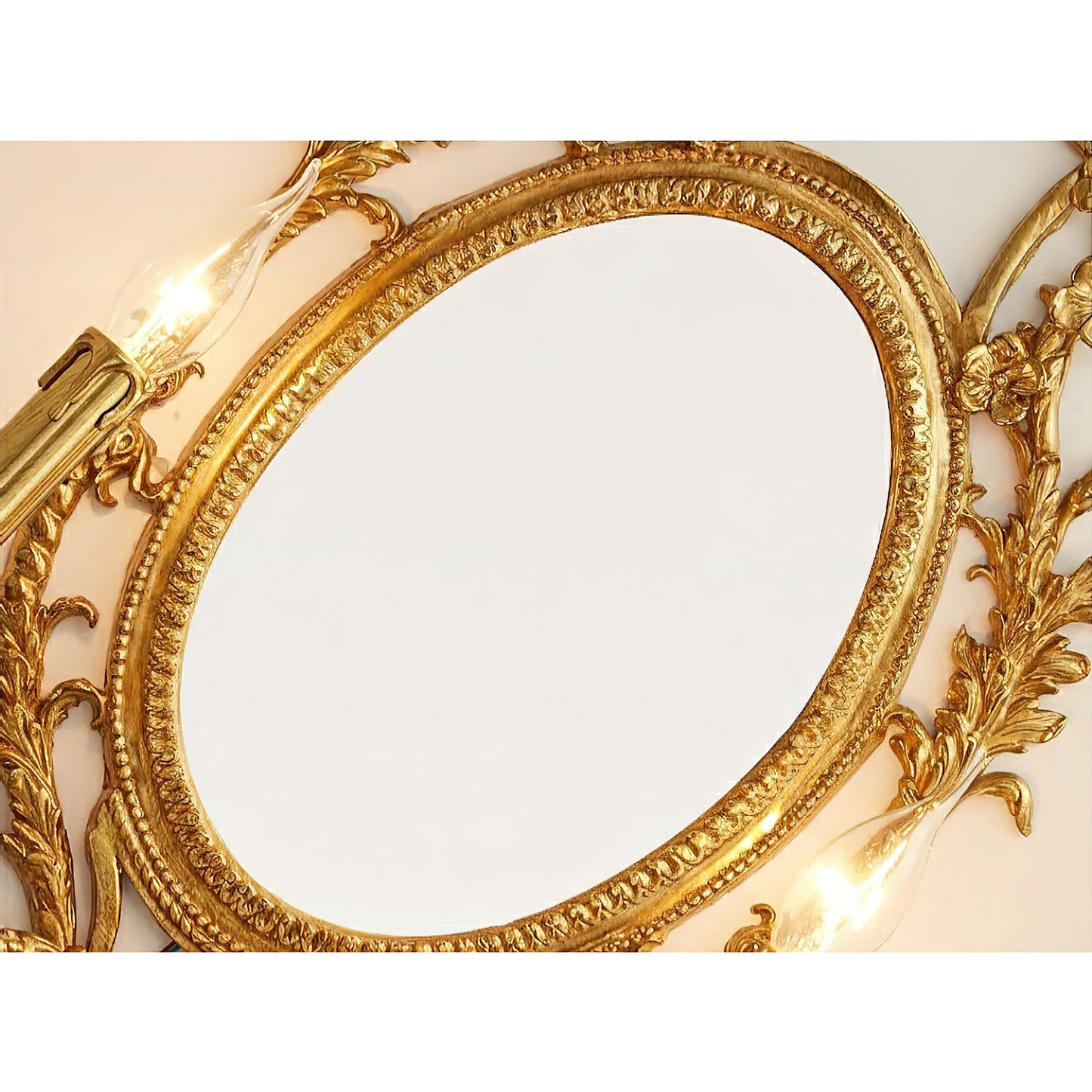 Brass Carved Mirror Wall Lamp - Luxury Antique Brass & Mirror 2-Light Sconc