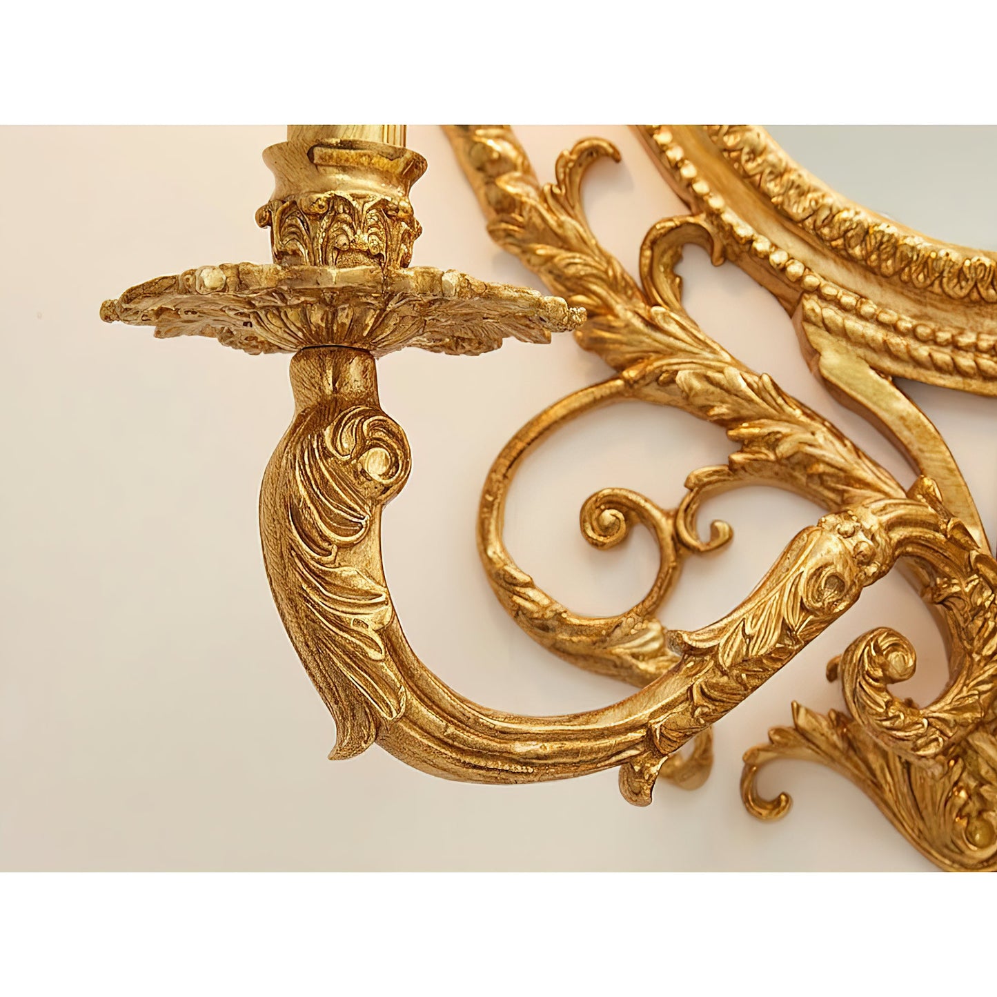 Brass Carved Mirror Wall Lamp - Luxury Antique Brass & Mirror 2-Light Sconc