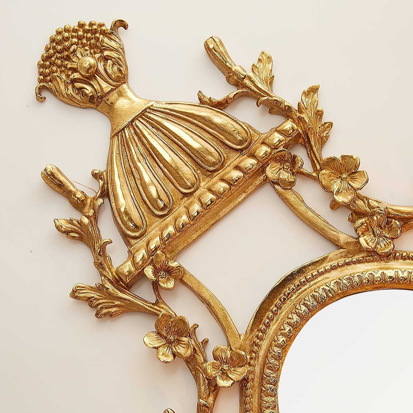 Brass Carved Mirror Wall Lamp - Luxury Antique Brass & Mirror 2-Light Sconc