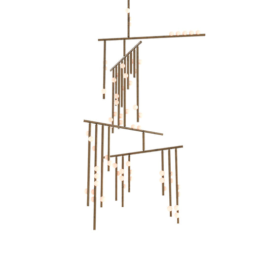 Brass Drop System Chandelier - Modern Organic Blown Glass Orb Chandelier