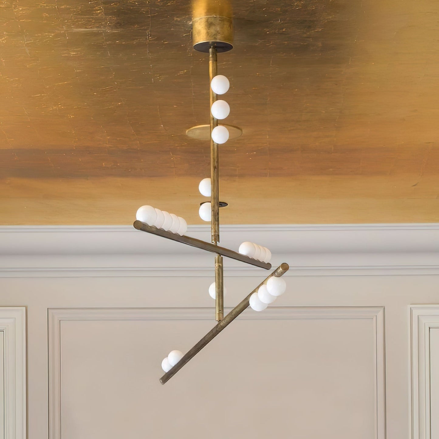 Brass Drop System Chandelier - Modern Organic Blown Glass Orb Chandelier