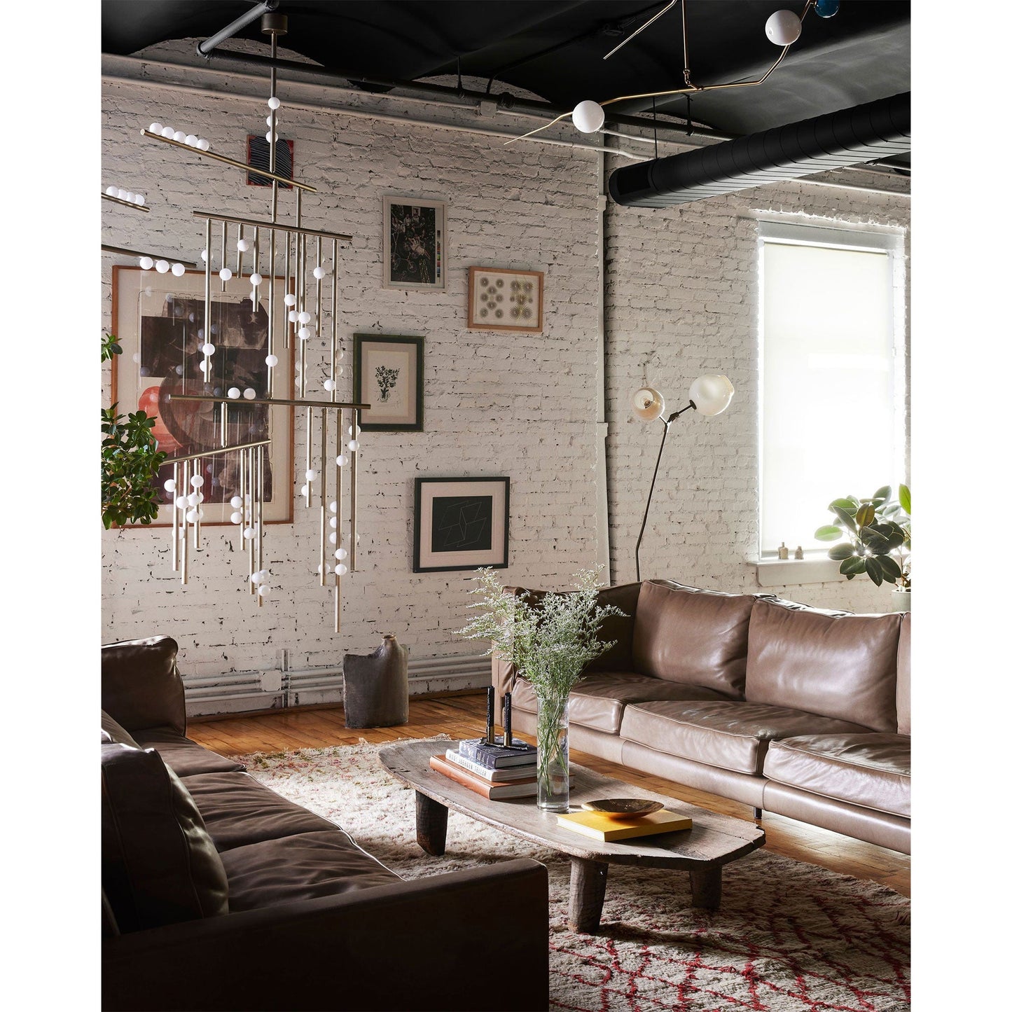 Brass Drop System Chandelier - Modern Organic Blown Glass Orb Chandelier