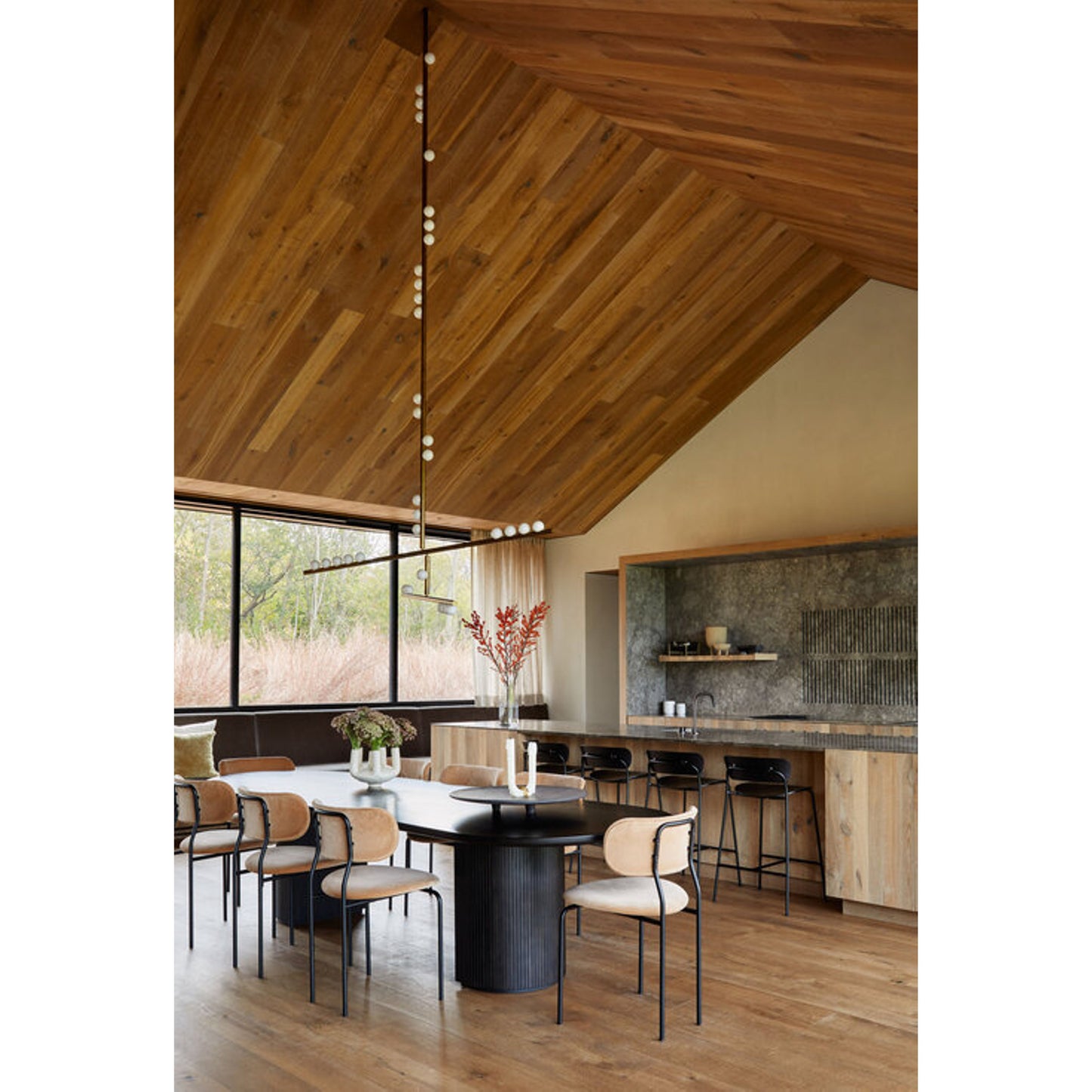 Brass Drop System Chandelier - Modern Organic Blown Glass Orb Chandelier