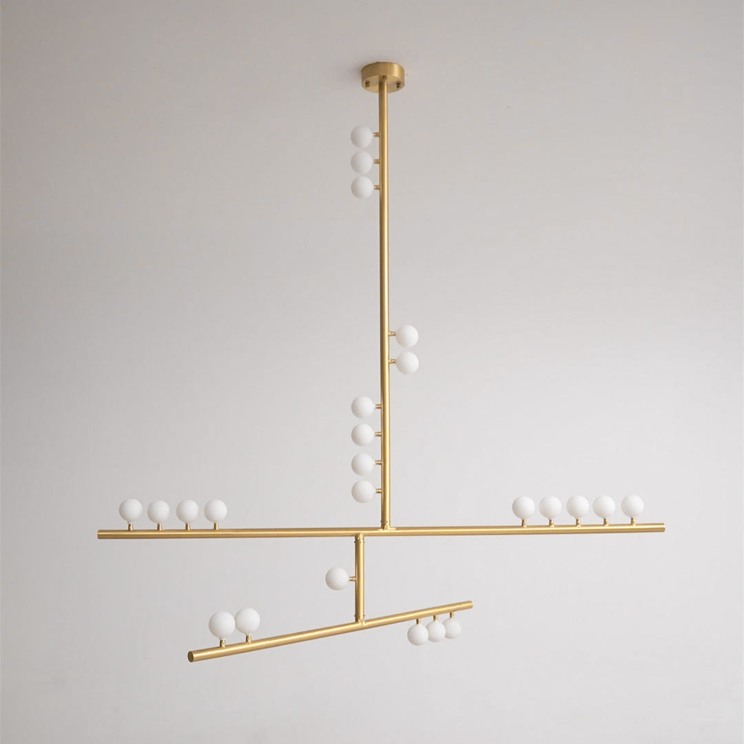 Brass Drop System Chandelier - Modern Organic Blown Glass Orb Chandelier