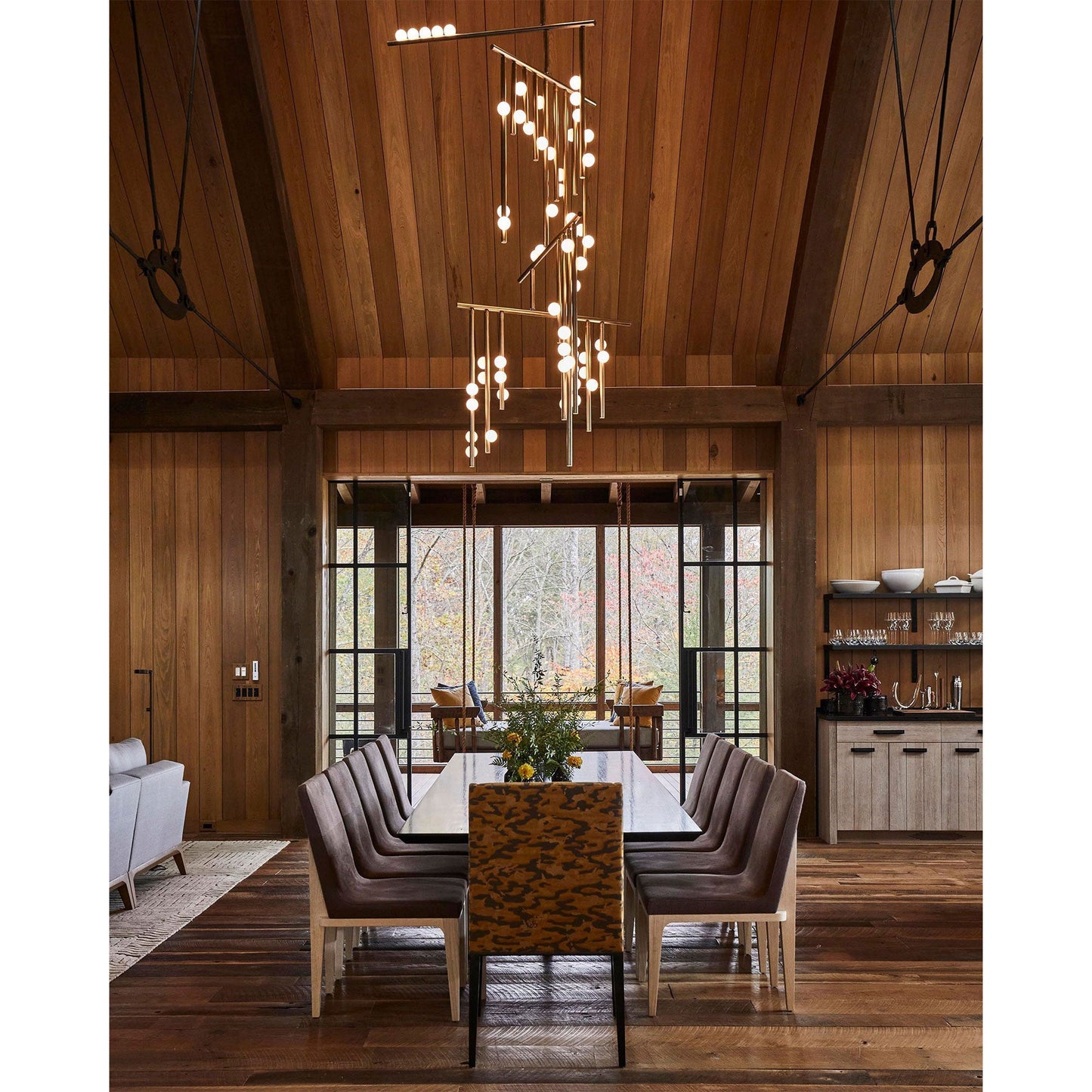 Brass Drop System Chandelier - Modern Organic Blown Glass Orb Chandelier