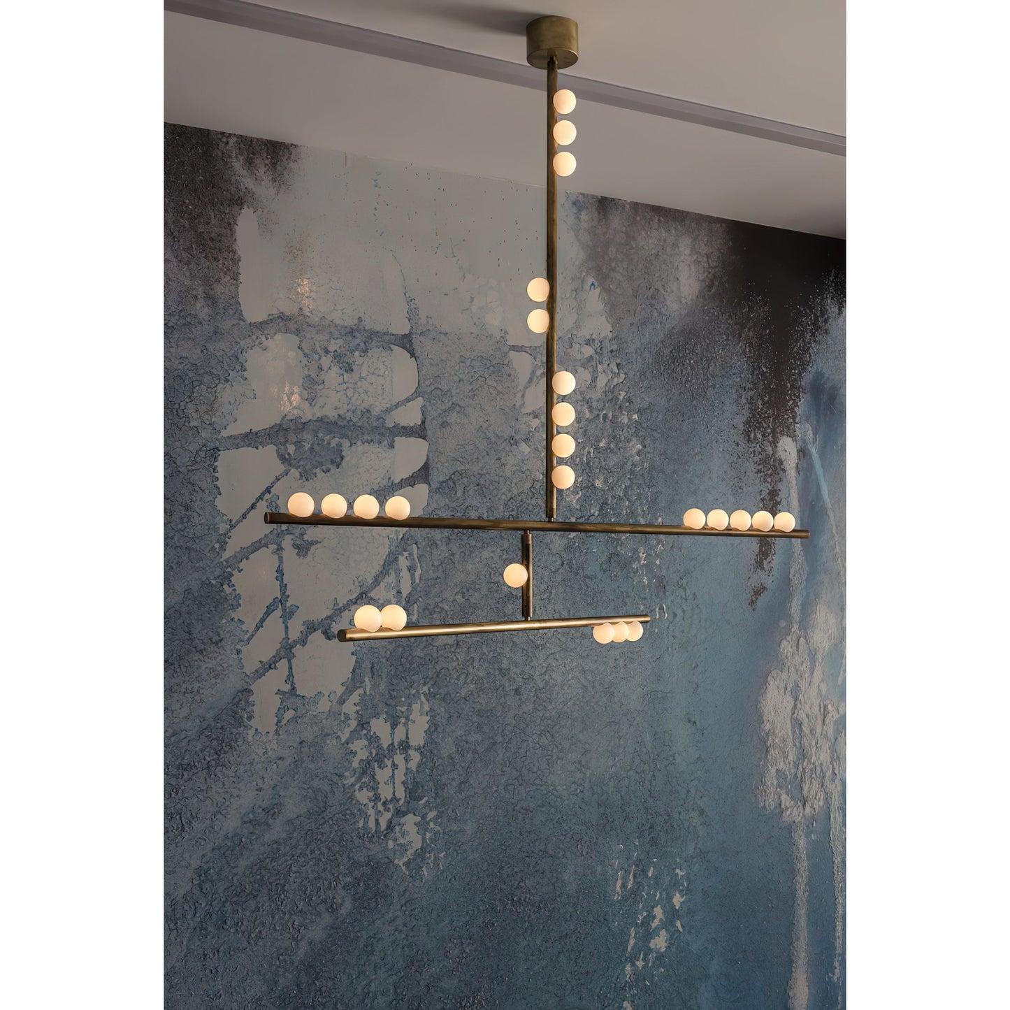 Brass Drop System Chandelier - Modern Organic Blown Glass Orb Chandelier